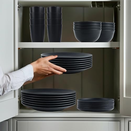Wrova Wheat straw dinnerware sets of 40-10 inches plates,9 inches plates,6inches snack plate,26oz bowls,12oz cups - Unbreakable plates and bowls sets microwave safe and dishwasher safe. Black - Image 7