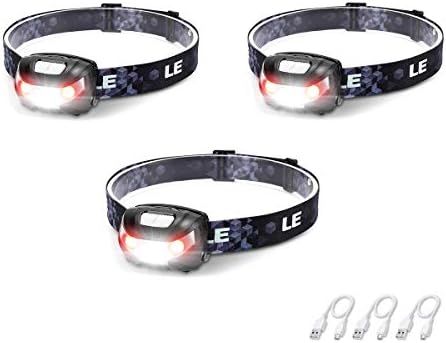 Lepro LED Headlamp Rechargeable IPX4 Waterproof Headlight 3 Pack - Black by Lepro