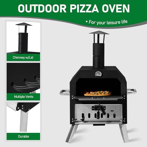 Outdoor Pizza Oven Wood Fired 2-Layer Pizza Ovens Outside Pizza Maker with Stone, Removable Cooking Rack for Camping Backyard BBQ - Image 2