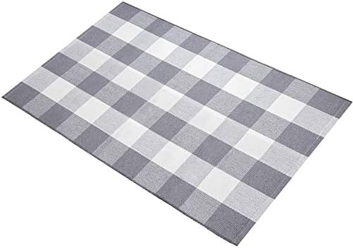MUBIN Cotton Buffalo Plaid Rug, 27.5x43 Gray White Outdoor Rug Front Door Decorative Mat, Washable Doormat Hand-Woven Foldable Area Rug Layered Door Mats Rug for Front Porch, Entryway, Patio - Image 6