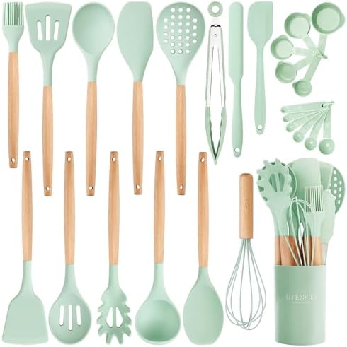 NCUE 26-Piece Food Grade Silicone Kitchen Utensils Set with Wooden Handles by NCUE