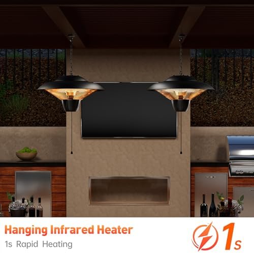1500W Electric Patio Heater, Hanging Infrared Outdoor Heater with Carbon Fiber Heating, Waterproof Ceiling Mounted Heater for Gazebo, Porch, Garage & Covered Patio - Image 2