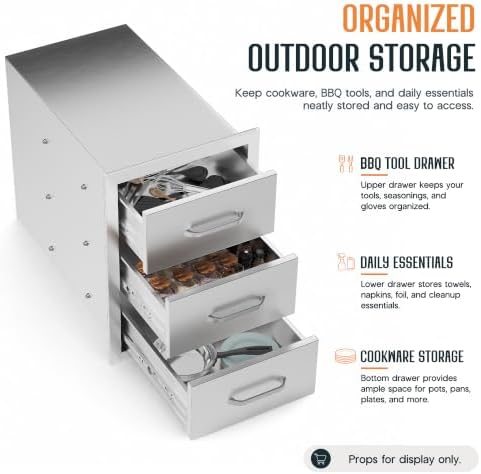 SPECRAFT 14 in Stainless Steel Outdoor Kitchen 3-Drawer Cabinet - Image 4