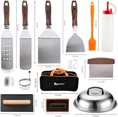 ROMANTICIST 29PCS Griddle Accessories Set - Flat Top Teppanyaki Spatula Set with Scraper, Basting Cover for Camp Chef- Home Cooking Griddle and Outdoor BBQ Gifts for Father's Day - Image 2