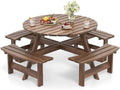Giantex 8-Person Round Picnic Table Set with 4 Benches, 550 LBS Bench Capacity, 2" Umbrella Hole, Circular Outdoor Wood Dining Table & Chairs for Patio Yard Garden Porch Deck (71”x71”x28”,Brown) by Giantex
