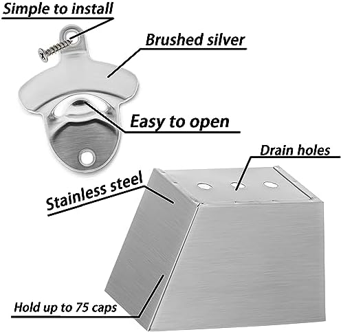 Stainless Bottle Opener Wall Mounted Cap Catcher with Drain Holes - Image 2