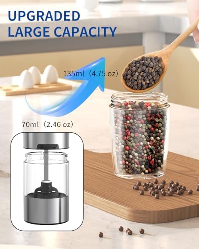 CIRCLE JOY Gravity Electric Salt and Pepper Grinder Set Automatic Salt and Pepper Grinder Set with LED Light, Battery Operated, Adjustable Coarseness, Large Capacity, for Home Kitchen BBQ, Green - Image 5