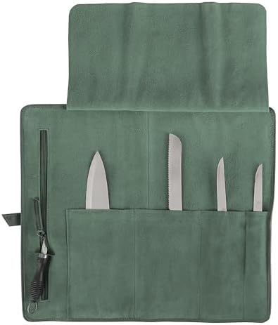Leather Knife Roll Bag for Chefs – 17.5” x 17.5” Professional Chef Knife Storage Organizer, Portable Culinary Knife Case, Travel Knife Roll for Kitchen, BBQ & Catering (Green) - Image 4