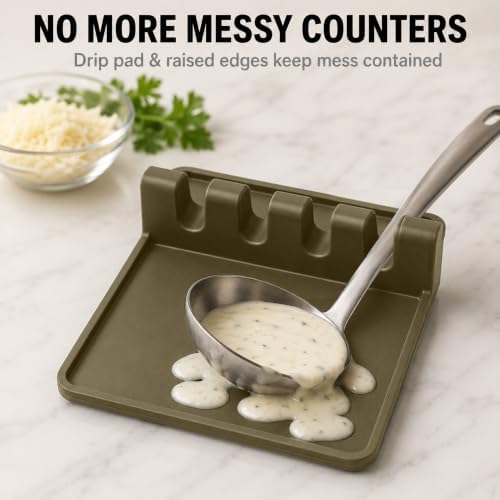 2 Pack Stone Silicone Kitchen Spoon Rest for Stove Top Spoon Holder Set - Image 3