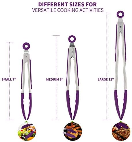 U-Taste Kitchen Tongs for Cooking, 600ºF Heat-Resistant Tps, 3Pcs/Purple - Image 2