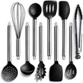 COOK WITH COLOR Silicone Cooking Utensils, Kitchen Utensil Set, Easy to Clean Silicone Kitchen Utensils, Cooking Utensils for Nonstick Cookware, Kitchen Gadgets Set, 10 Pieces, Black by CookwithColor