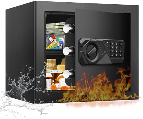1.8 Cub Small Fireproof Safes for Home, Digital Security Home Safes Fireproof Waterproof with Programmable Keypad Keys and Alarm System, Anti-Theft Fire Safe Box for Document Money Valuables by DigitalHomeSecuritySafeBox