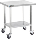 DuraSteel 30x24 NSF Stainless Steel Cart Work Table - Heavy Duty Rolling Food Prep Table - Metal Utility Cart on Wheels Caster, Grill Stand Microwave Outdoor Kitchen Tables Countertop Island Large Top by DuraSteel