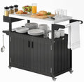 Outsunny Outdoor Bar Cart with Storage Cabinet Kitchen Island Black by Outsunny