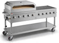 Stainless Steel Liquid Propane Outdoor Grill Silver 72″ With Pizza Oven Commercial Catering Grill with Lid Spark Ignition Removable Grease Tray by GLOWNARY