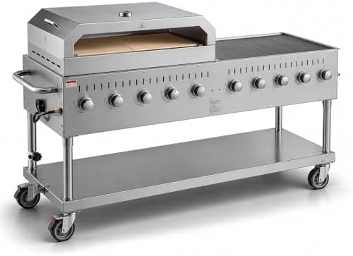 Stainless Steel Liquid Propane Outdoor Grill Silver 72″ With Griddle Commercial Catering Grill with Lid Spark Ignition Removable Grease Tray by GLOWNARY