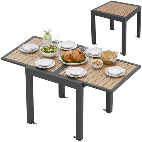 Tangkula 31.5"-63" Extendable Patio Dining Table, Aluminum Outdoor Dining Table for 4-6 People, L-Shaped Brace Included for Fixation, Space-Saving Expandable Table for Garden, Porch, Yard, Poolside by TANGKULA