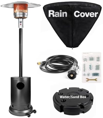 Jet Black 50,000 BTU Propane Patio Heater with Rain Cover, Multiple Color Available, Outdoor Heater with Weighted Base, Adjustable Heat Control Safety Shut-Off for Patio & Restaurant by LGNOVATE