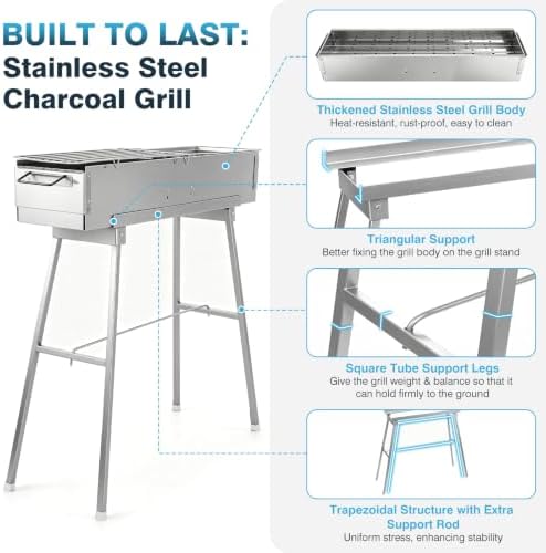 IRONWALLS Portable Charcoal Grill Foldable with Skewer, 32"(L)x8"(W)x32"(H) - Image 6