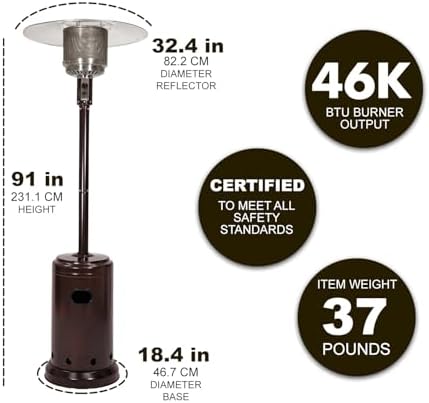 Amazon Basics 46,000 BTU Portable Outdoor Propane Patio Heater with Wheels, Commercial & Residential, Easy to Use, with Water Tank, Havana Bronze, 32.1 x 32.1 x 91.3 inches - Image 2