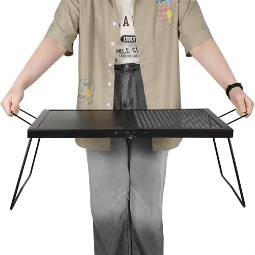 REDCAMP Folding Campfire Grill, Heavy Duty Steel Mesh Grate, 23.6" Portable Camping Grates Over Fire Pit, Campfire Cook Equipment with Legs Carrying Bag, Grilling Rack for Outdoor Open Flame Cooking - Image 3