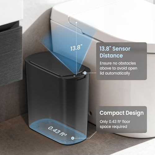 Cesun Automatic Small Bathroom Trash Can with Lid, 2.6 Gallon, Black - Image 3