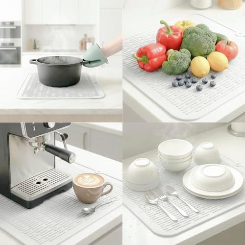 MicoYang Silicone Dish Drying Mat for Multiple Usage,Easy clean,Eco-friendly,Heat-resistant Silicone Mat for Kitchen Counter or Sink,Refrigerator or Drawer Liner White XL 18 inches x 16 inches - Image 4