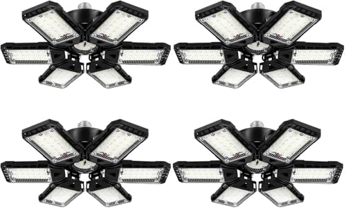 Aoretic LED Garage Lights 4 Pack -180W, 18000LM 6500K Led Shop Light with 6+1 Deformable Panels, Basement Barn Light Garage Ceiling Lights, E26/E27 for Garages, Warehouse, Shop by Aoretic