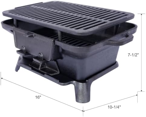 Oval Cast Iron Hibachi Grill, Portable Tabletop Charcoal Skillet, Outdoor Camping Cooking Stove - Image 2