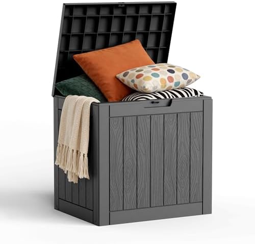 35 Gallon Outdoor Deck Box Lockable Waterproof Storage Black by MAIUSCOLI