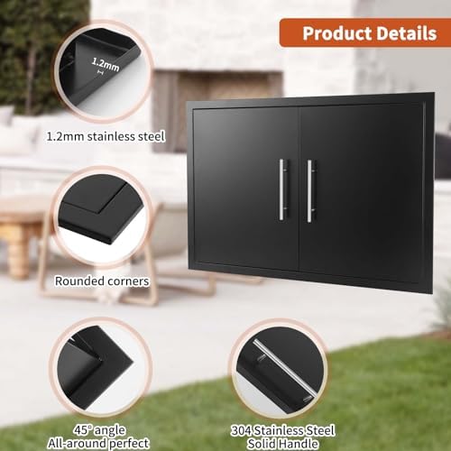 JIE JIN Outdoor Kitchen Doors 31" W X 24" H Double Doors 1.2mm Thickness Stainless Steel BBQ Access Door BBQ Island Doors Outdoor Kitchen Accessories Door for Outdoor Kitchen BBQ Island (Black) - Image 3