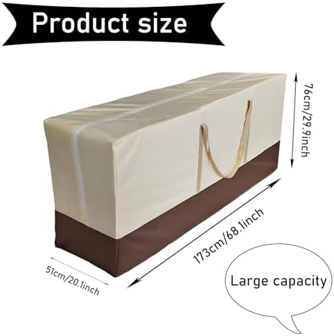 68" Extra Large Waterproof Outdoor Cushion Storage Bag – Heavy Duty Patio Furniture Cover with Zipper,Handles for Pool Decor,Christmas Tree Storage & Moving (173x76x51cm) (Beige And Brown) - Image 2