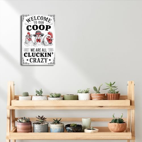 BEASTZHENG Funny Chicken Coop Sign Wall Art Welcome To Our Coop Decorative Metal Tin Sign for Farm Garden 8 x 12 Inches - Image 6