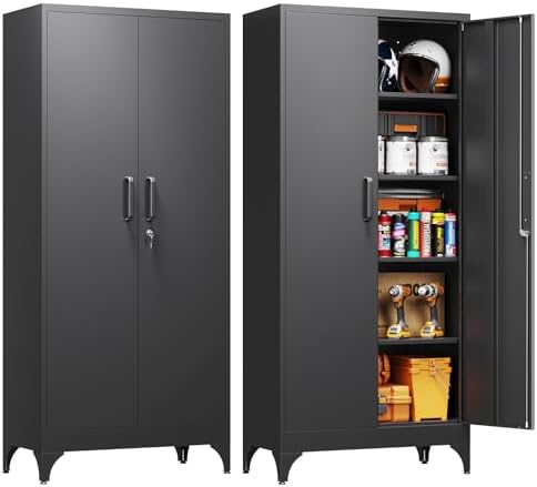 Yizosh Metal Garage Storage Cabinet with 2 Doors and 4 Adjustable Shelves - 71" Steel Lockable Filing Cabinet,Locking Tool Cabinets for Home,Office,Garage,Gym,School by Yizosh