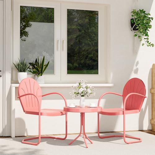 Outdoor 3-Piece Metal Bistro Set, Patio Conversation Set of 2,Pink by RICNOD