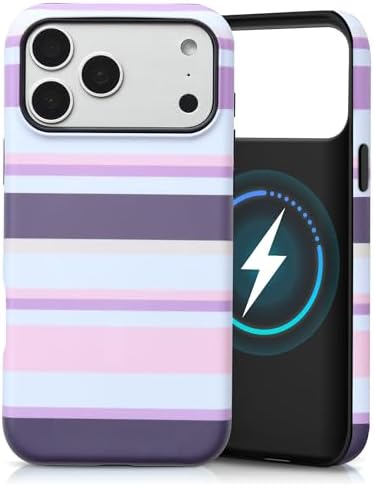 for iPhone 18 Pro Case, Magnetic Matte Frosted Dual-Layer Striped Phone Case for Women, Retro Aesthetic Cover Compatible with MagSafe Accessories - Lavender Mist by YKCZL