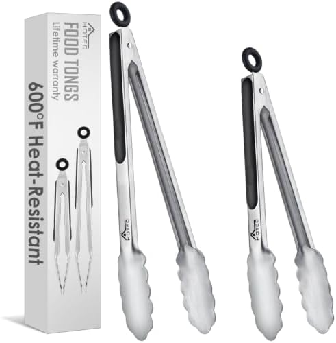 Hotec Tongs for Cooking Stainless Steel Kitchen Tongs Set of 2-9" and 12" by Hotec