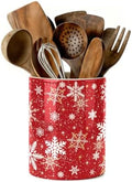 Christmas Snowflake Red Kitchen Utensil Holder, Xmas Winter Large Ceramic Utensil Holder For Countertop Organizer, 6.3'' Cooking Utensil Crocks Festivel Decor Utensil Storage Cup for Kitchen by Unknown