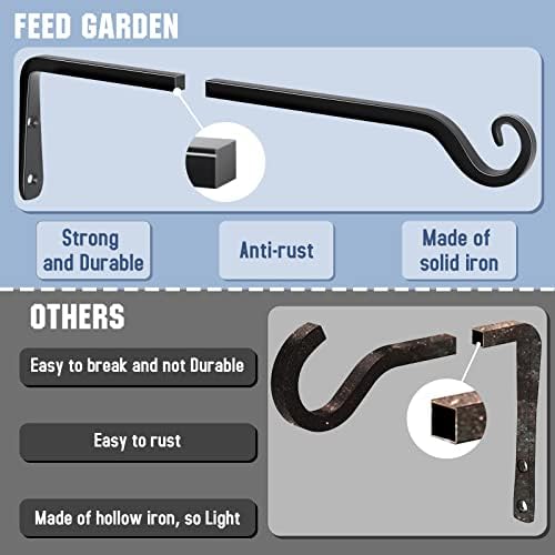 FEED GARDEN Heavy Duty Plant Hooks - 2 Pack 15 Inch Wall Mounted Hanging Brackets, 57lb Capacity Steel Plant Hangers for Bird Feeders, Baskets, Wind Chimes Outdoor Indoor- Black - Image 4