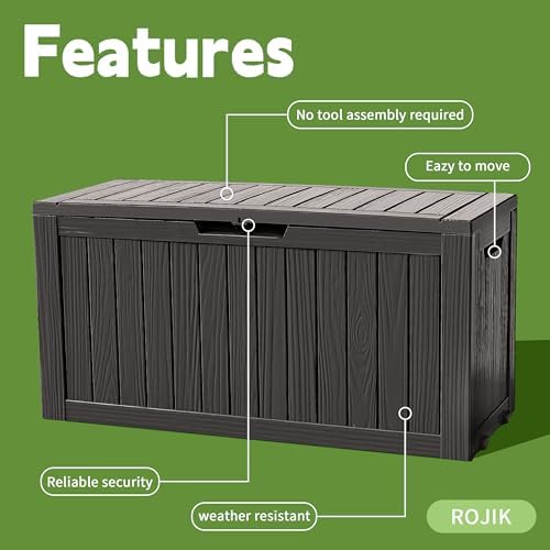 ROJIK Outdoor Storage Housing Deck Box - Waterproof Patio Furniture, Garden Tools, Cushions, Pool Accessories Storage Bench with Lockable Lid and Side Handles (Black 76 Gal) - Image 3