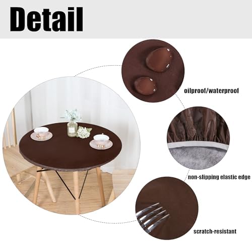 LUSHVIDA Round Tablecloth Fitted Table Cloth for 45"-56" Tables Deep Coffee - Image 2