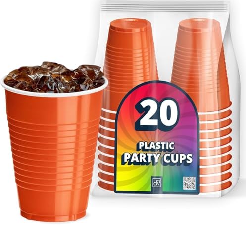 DecorRack 20 Party Cups 12 oz Disposable Plastic Cups for Birthday Party Bachelorette Camping Indoor Outdoor Events Beverage Drinking Cups (Orange, 20) by DecorRack