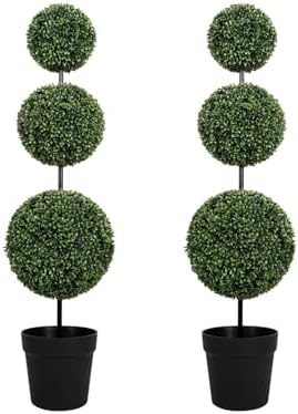 VIVATREES 3FT UV-Resistant Artificial Triple Ball Boxwood Topiary Set of 2, All-Weather Outdoor & Indoor Decor for Garden, Porch, Entryway by VIVATREESADDINGCOLORTOYOURSPACE