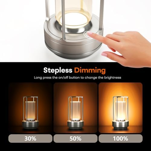 Rechargeable Cordless Small Metal Table Lamp, Stepless Dimming, 3-Color - Image 5