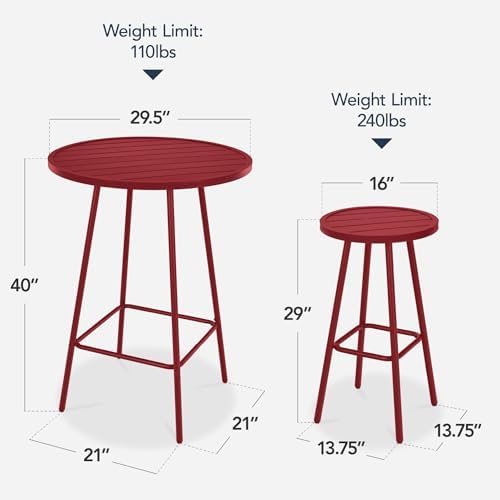 Best Choice Products 3-Piece Patio Dining Set, Bar Height, Outdoor Bistro Set, Outdoor Round Bar Table w/ 2 Bar Stools, Steel - Red - Image 2