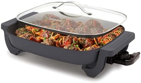 GreenPan Advanced 12” X 15” Electric Skillet with Lid, 7QT Capacity for Family Meals, Ceramic Nonstick PFAS-Free Coating, Fry, Sauté, Steam, Simmer, Sear, Stir Fry, Dishwasher Safe, Graphite by GreenPan