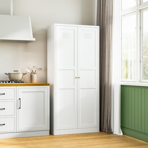 Letaya White Storage Cabinet with Adjustable Shelves-Metal Home Kitchen Pantry Cabinets with Doors,Organization Locker for Cupboard/Bedroom/Dining/Living/Bathroom/Office/Garage Room - Image 2