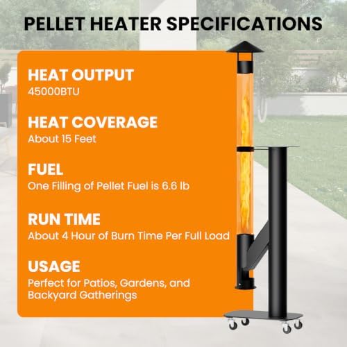 DoCred Patio Pellet Heater, 71.2" H Outdoor Glass Fire Tube Heaters - Image 6
