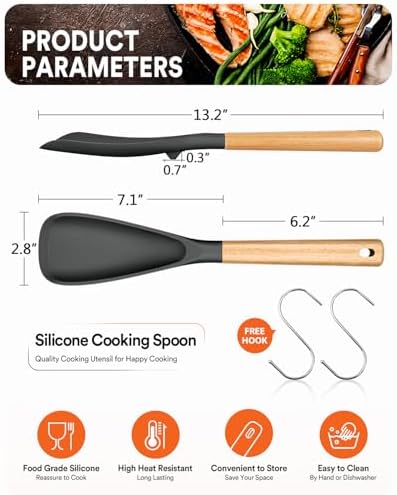 Badiano Silicone Cooking Spoon for Nonstick Cookwares, Multi-function,13.4" - Image 2