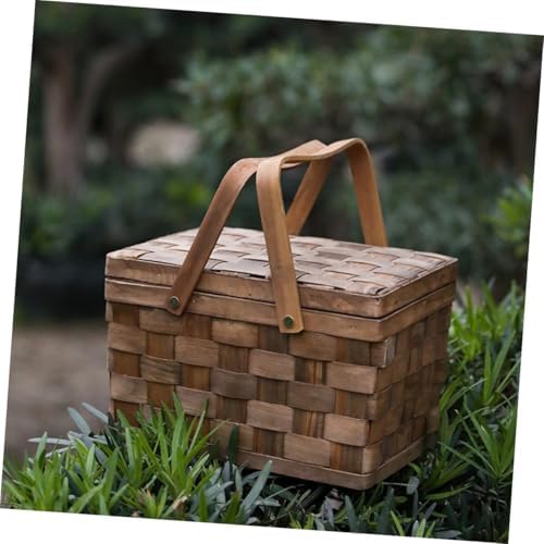 Wooden Woven Picnic Basket for Outdoor Snacks Storage with Handle - Image 7